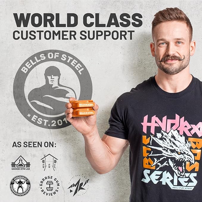 Magnetic Barbell Collars [Bells of Steel] Premium Weight Bar Clamps, Quick Release Barbell Clips, Olympic Barbell Clamps, Rubberized Gym Clips for Weightlifting Bar, Pair, Orange