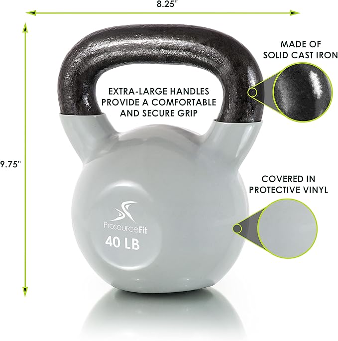 ProsourceFit Vinyl Coated Cast Iron Kettlebells for Full Body Fitness Workouts