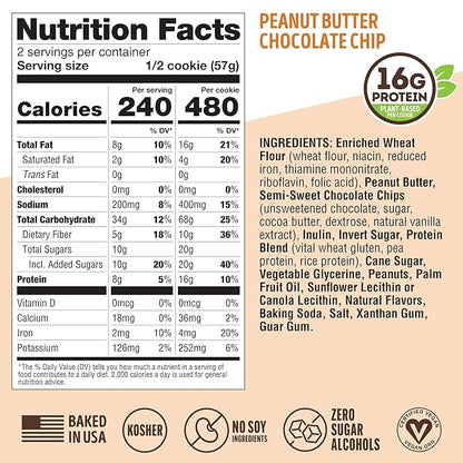 Lenny & Larry's The Complete Cookie, Peanut Butter Chocolate Chip, Soft Baked, 16g Plant Protein, Vegan, Non-GMO, 4 Ounce Cookie (Pack of 12)