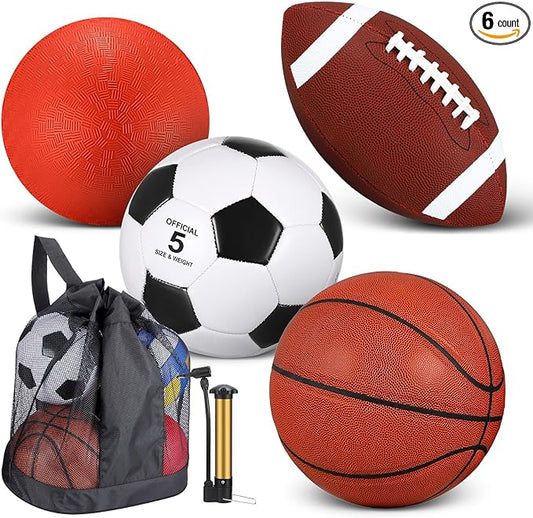 Lenwen 4 Pcs Sports Balls Set, Include Official Size Basketball Soccer Football Playground Ball