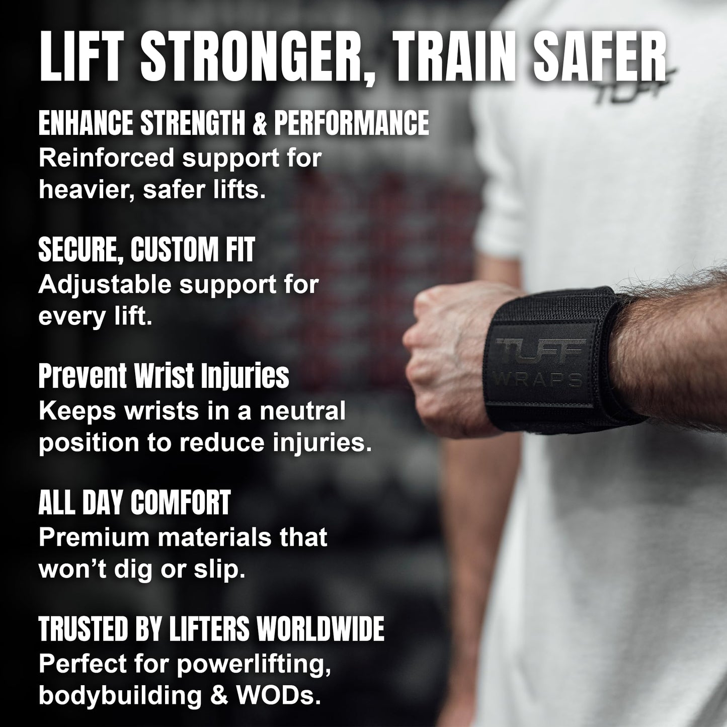 TuffWraps 16" Wrist Straps for Gym - No Thumb Loops - Powerlifting, Weightlifting, and Bench Press