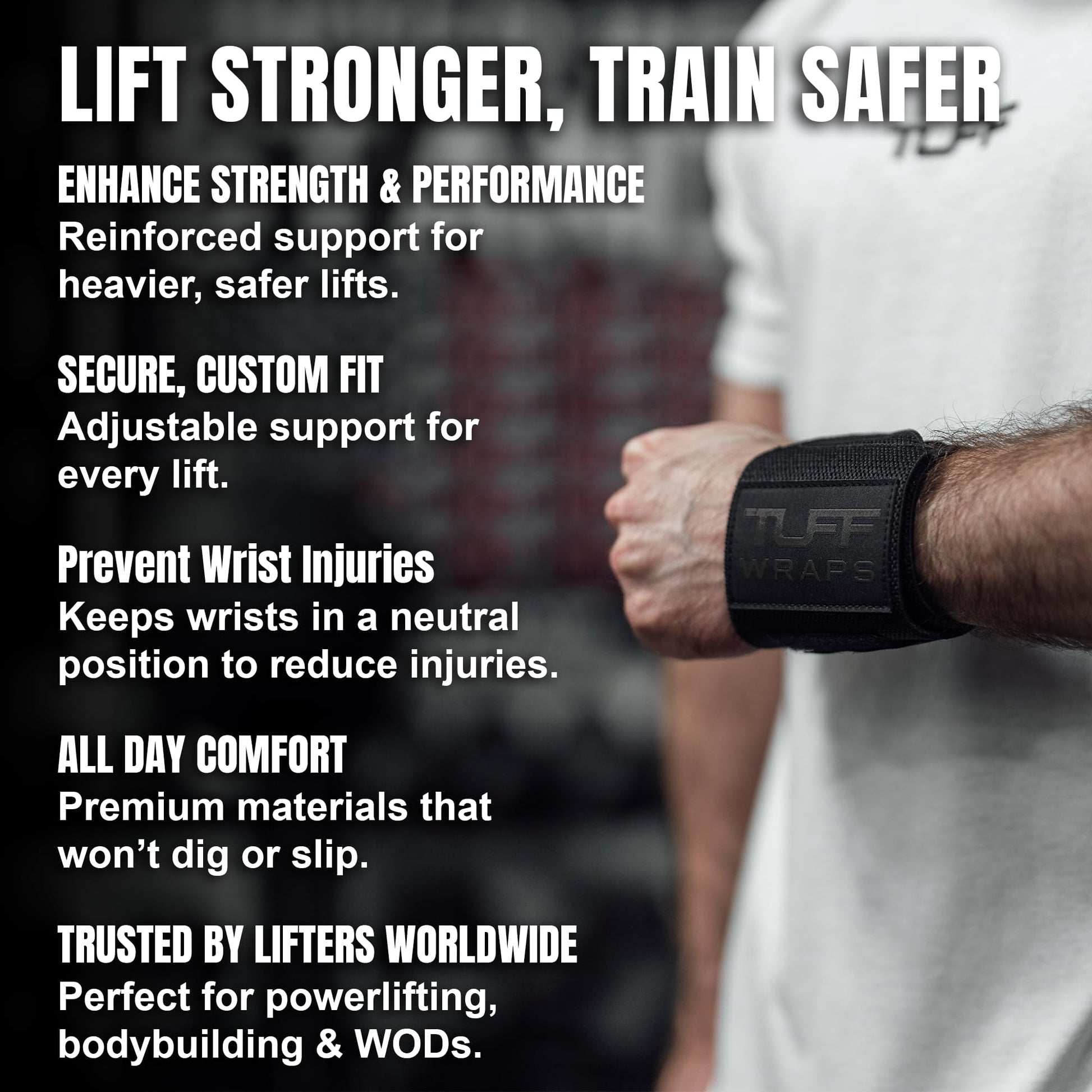 TuffWraps 16" Wrist Straps for Gym - No Thumb Loops - Powerlifting, Weightlifting, and Bench Press