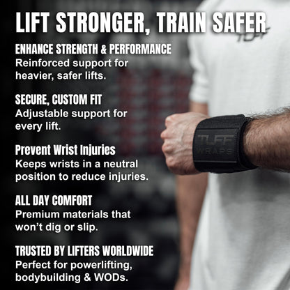 TuffWraps 16" Wrist Straps for Gym - No Thumb Loops - Powerlifting, Weightlifting, and Bench Press