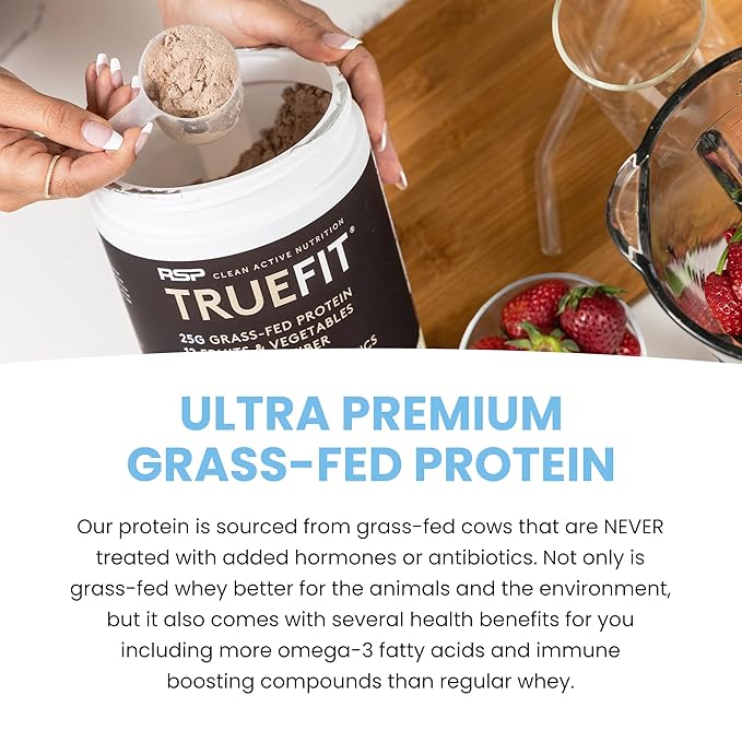 TrueFit Gut Healthy Protein Powder, Grass-Fed Whey Meal Replacement Shake with Prebiotics, Probiotics, & Organic Superfoods, Keto, Gluten Free 1.85 lbs