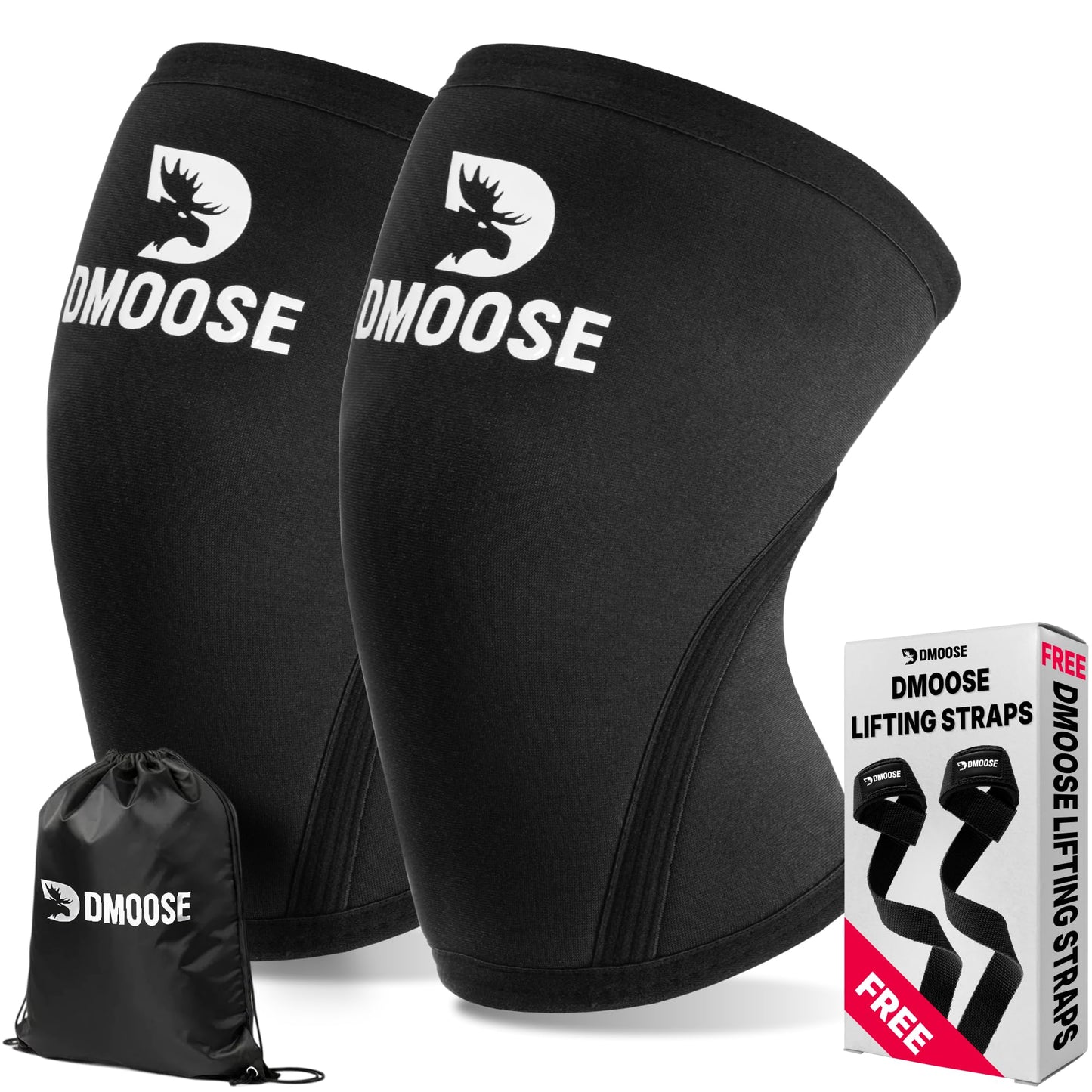 DMoose Fitness Knee Sleeves for Weightlifting (Pair) 78" Knee Wraps for Squats, Powerlifting &
