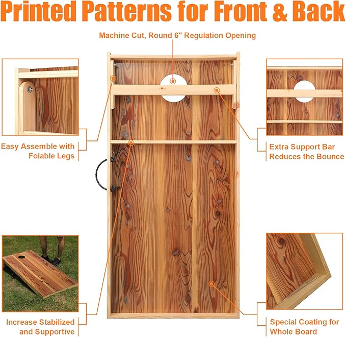 Solid Wood Premium Cornhole Game Set, Bean Bag Toss Game for Tailgate, Outdoor, Backyard - Professional Portable Cornhole Boards & Set of 8 Cornhole Bean Bags (Junior, Tailgate, Regulation Size)