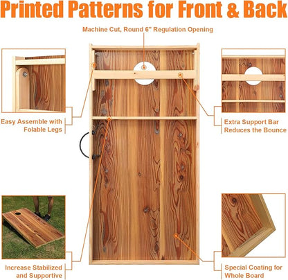 Solid Wood Premium Cornhole Game Set, Bean Bag Toss Game for Tailgate, Outdoor, Backyard - Professional Portable Cornhole Boards & Set of 8 Cornhole Bean Bags (Junior, Tailgate, Regulation Size)