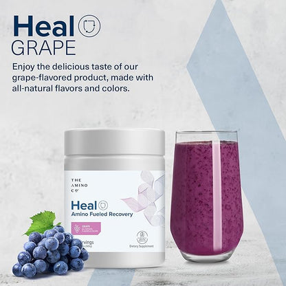 The Amino CO. - Heal - Post Workout Recovery Drink with Pure Eaa Amino Acid Formula - Creatine Monohydrate Powder for Efficient Muscle Repair, Vegan, and Keto-Friendly with Grape Flavor - 10.89oz.