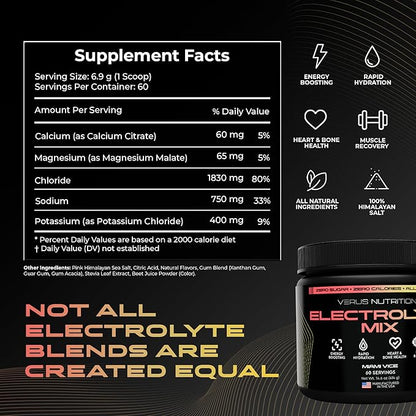 Electrolytes Powder No Sugar- Zero Calorie Hydration Powder | Sugar Free Electrolytes for Fasting, Keto & Vegan | Natural Ingredients Electrolyte Mix for Energy Boost, 60 Servings