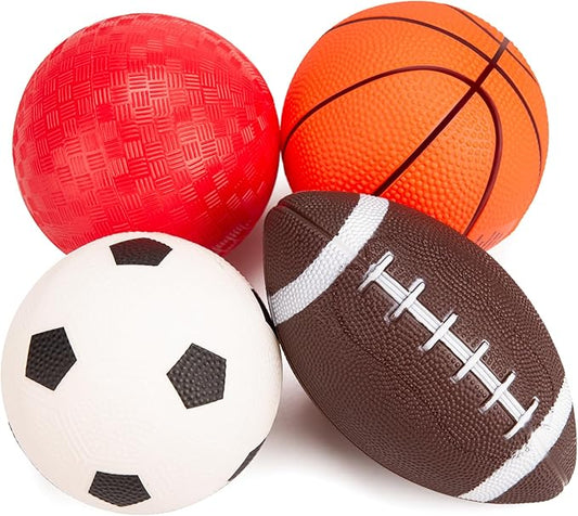 Balls for Toddlers with Pump 4 Pack 5" Small Rubber Playground Balls for Kids - 1 Football, 1