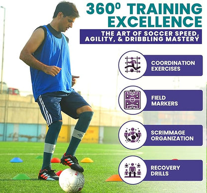 Soccer Cones 100/50/25 Pack with Carry Bag & Holder Five Colors | Agility Disc Cones Set for Training | Sports Practice Equipment for Soccer, Football, Basketball, Coaching & Speed