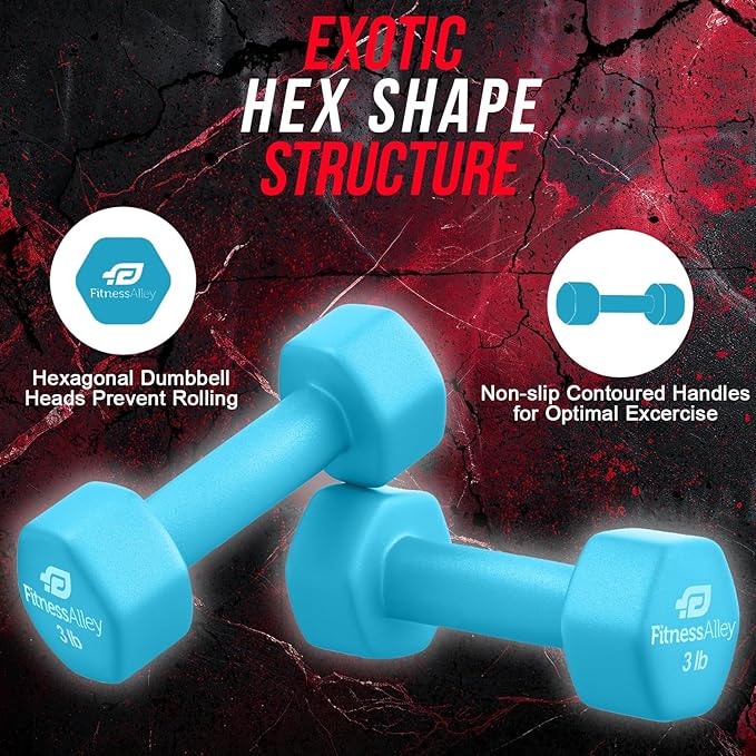 Neoprene Coated Workout Dumbbells set of 2 – Anti Roll, Non Slip with Smooth Grip Fitness & Exercise Dumbbells – Hexagon Shaped Hand Weights for Women & Men – Best Choice for Gyms & home use