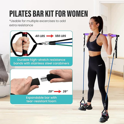 Upgraded Pilates Bar Kit ??39??Adjustable Exercise Equipment for Men, Women with 6X 20, 30, 40 lbs Resistance Bands with Adjustment Buckle ??Pilates Equipment for Home Workouts for All Fitness Levels