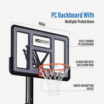 Portable Basketball Hoop Outdoor, 4.8-10FT Height Adjustable Basketball Hoop Goal System with 44/48 Inch Impact Backboard and Portable Wheels for Adults