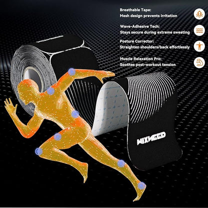 Precut Kinesiology Tape - 120 Strips (6 Rolls) Waterproof Kinesiology Tape for Muscle & Joint Support, Athletic Knees, Shoulders Black