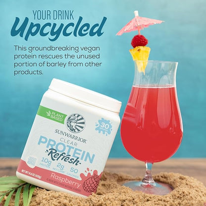 Sunwarrior Clear Protein Powder Plant-Based Water Mix, Vegan and Refreshing Protein and Hydration Supplement 10g Per Serving Raspberry Flavored 420g Tub 30 Servings
