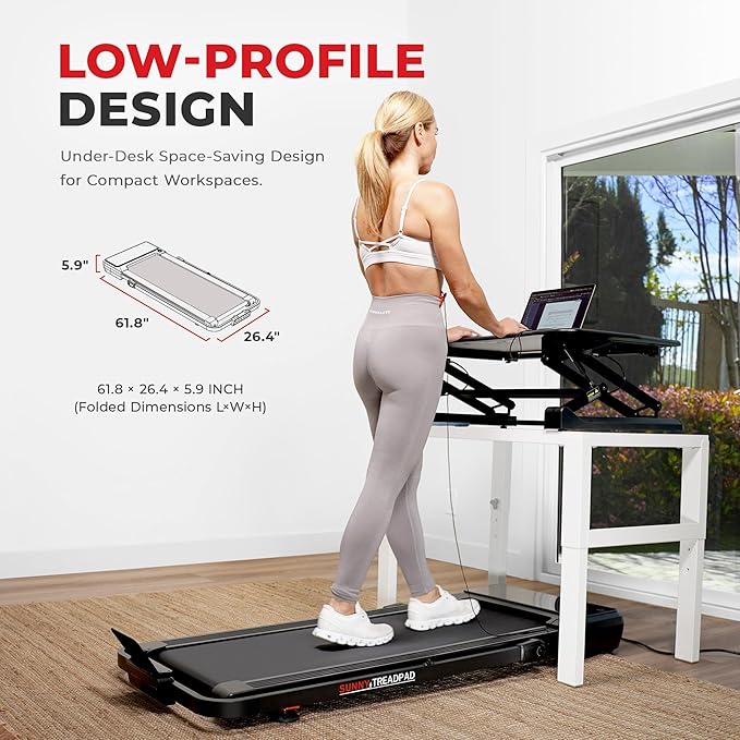 Sunny Health & Fitness Sleek Compact Smart Treadpad Treadmill with 6-Level Auto Incline, Remote Control, Shock Absorption, Optional Dual Mode Walking/Running & Free SunnyFit App Bluetooth Connectivity