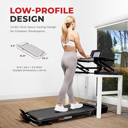 Sunny Health & Fitness Sleek Compact Smart Treadpad Treadmill with 6-Level Auto Incline, Remote Control, Shock Absorption, Optional Dual Mode Walking/Running & Free SunnyFit App Bluetooth Connectivity