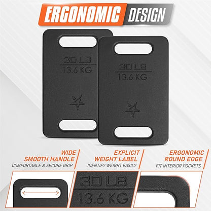 Yes4All Ruck Weight Plate, Cast Iron Rucking Plates with Wide Grip for Swings, Squat, Strength, Weighted Vest Training - Multiple Rucking Weights: 10LB to 45LB