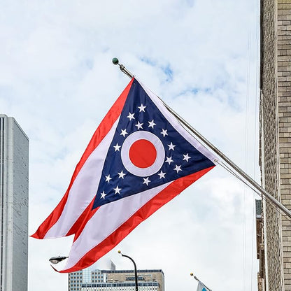 Ohio State Flag 4x6 Ft, Deluxe Embroidered Premium Polyester Durable OH Outside Flag, Indoor/Outdoor with Sewn Stripes and Brass Grommets