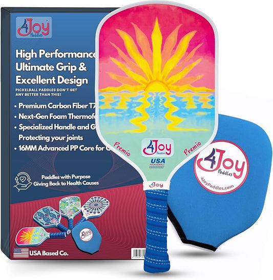 4Joy Pickleball Paddle Premio Series - Thermoformed Premium T700 Carbon Fiber Pickleball Paddless - Professional Pickleball Rackets for Women & Men - 16mm Honeycomb Core - USAP Approved