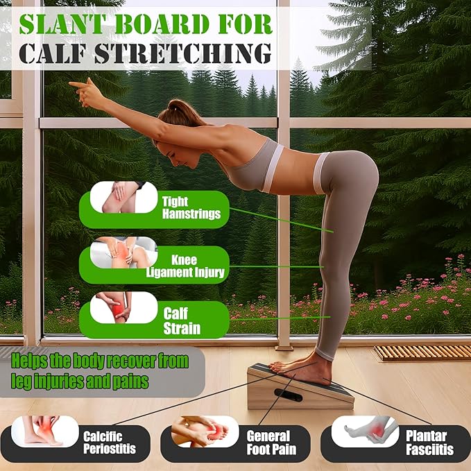 Calf Stretcher Slant Board for Squats, Portable Wooden Incline Board for Calf Stretching, Adjustable Balance Board for Physical Therapy, Ankle Stretcher & Exercise Slant Boards for Home Gym, Yoga, and Fitness