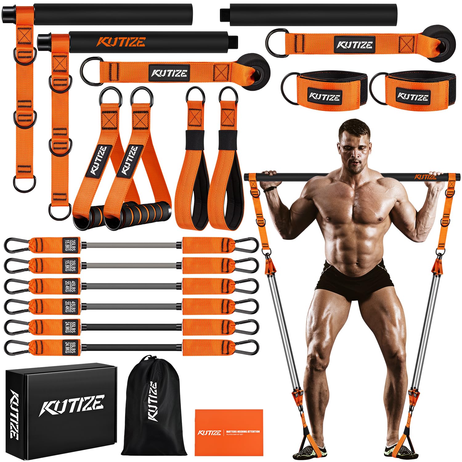 KUTIZE Pilates Bar Kit with Resistance Bands, Heavy Duty Pilates Equipment for Men, Training Bands