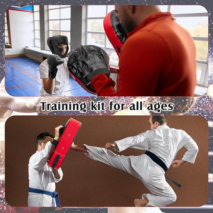 10 In1 Punching Mitts Kick Pad Set Taekwondo Pads Boxing Mitts Focus Pads Boxing Gloves Safety Head Guard Wrist Band for Kickboxing, Karate, Muay Thai, MMA Training