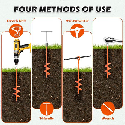 4 Pcs 18" Fully Welded Ground Anchors Shed Anchors Kit with 1/8" Galvanized Cable & Turnbuckles & Carabiners, Heavy Duty Earth Anchors for Sheds Trees Trampoline Greenhouse Swing Set Tent (Orange)