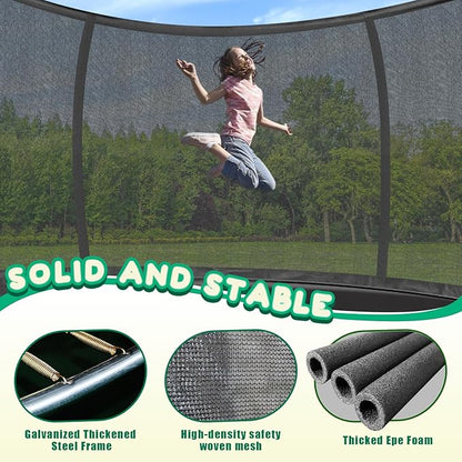 Trampoline 12FT 14FT 15FT 16FT for Kids/Adults - Outdoor Recreational with Enclosure Net Curved Poles and Ladder, Heavy Duty Anti-Rust Coating, ASTM Approval