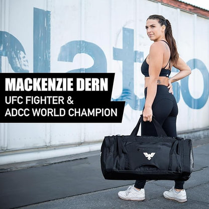 Elite Sports Monster MMA Duffel Bag – Large 44L Cordura Sports Bag w/Mesh Shoe Compartment & Adjustable Strap – MMA, BJJ, Martial Arts Gear – Fits Gi, Headgear, Shin Guards, Rash Guards & More