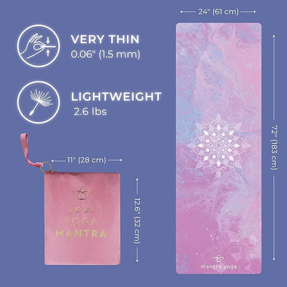 Mantra Yoga Travel PRO 1.5mm - Foldable Fitness & Exercise Mat with Bag | Lightweight, Compact & Eco-Friendly | Non-Slip & Washable | For All Types of Yoga | 72" L x 24" W | 2.6 lbs