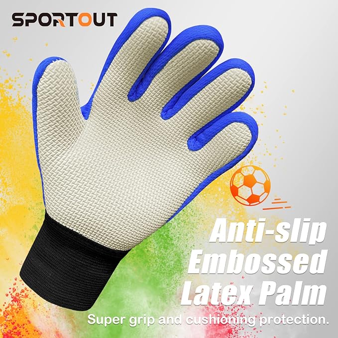 Sportout Kids Goalkeeper Gloves, Soccer Gloves with Double Wrist Protection and Non-Slip Wear Resistant Latex Material to Give Protection to Prevent Injuries