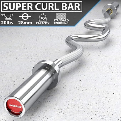 Synergee Commercial Super EZ Curl Olympic Bar Chrome, Black Phosphate and Red with Powder Coated Brass Bushings Excellent for Bicep Curls and Triceps Extensions