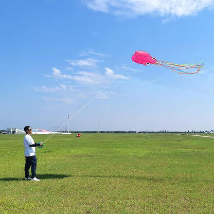 Octopus Kites for Kids & Adults Easy to Fly, 24”x 158” Large Soft Kite Kit for Boys and Girls, Single Line 3D Beach Kite Set for Teens,Perfect for Outdoor Activities