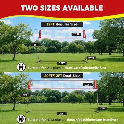 BAGAIL Volleyball Net, 12ft/20ft Portable Volleyball Net for Backyard - Adjustable Height, Heavy-Duty Frame, Freestanding Design - Portable Outdoor/Indoor Volleyball Set with Carry Bag