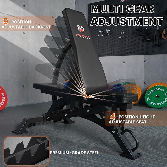 Adjustable Weight Bench, 1300lbs Capacity Heavy Duty Workout Bench for Home and Garage Gym, Multi-Position Backrest and Seat Strength Training Bench