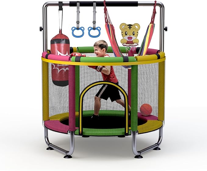 Trampoline for Kids 55inch Toddler Mini Small Trampoline Outdoor Indoor Basketball Hoop, Swing, Gift for Baby, Toddlers & Kids Ages 3-6