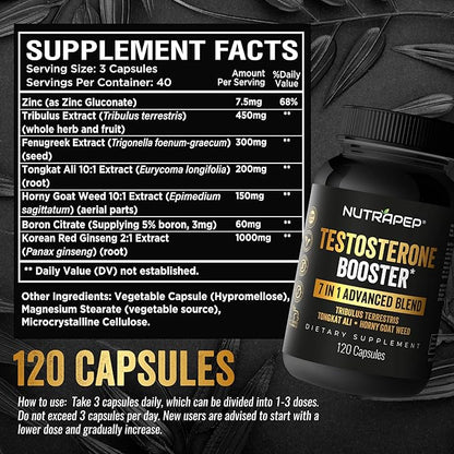 Testosterone Booster Supplement for Men - Natural Energy Enhancement Growth Builder Performance Enhancer - Muscle Building Gym Workout Sports Nutrition & Libido Enhancing Fast Acting Pills for Male