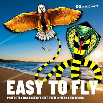 Kite for Ages 8-12, Easy to Fly and Assemble Rocket Kites for Beginner, Single Line String Professional Kites for Beach and Outdoor Activity (Eagle & Snake Kite Set)