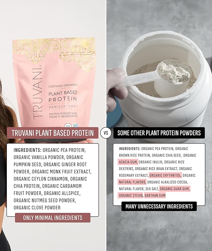 Truvani Vegan Pea Protein Powder | Vanilla Chai | 20g Organic Plant Based Protein | 1 Serving | Keto | Gluten & Dairy Free | Low Carb | No Added Sugar