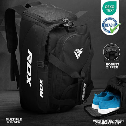 RDX 50L Gym Bag with Ventilated Shoes Compartment, All In One Backpack Duffle Holdall, Fitness Sports MMA Boxing Yoga Swim Gear Sportswear Bag, Weekend Overnight Travel Hiking Rucksack for Men Women
