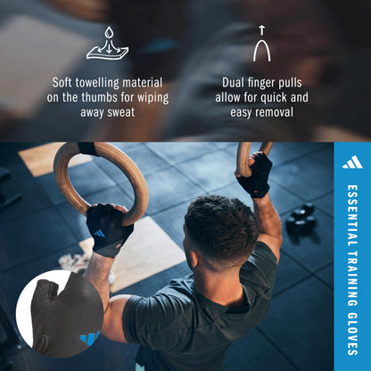 Adidas Essential Training & Weightlifting Gloves, Fingerless Workout Gloves