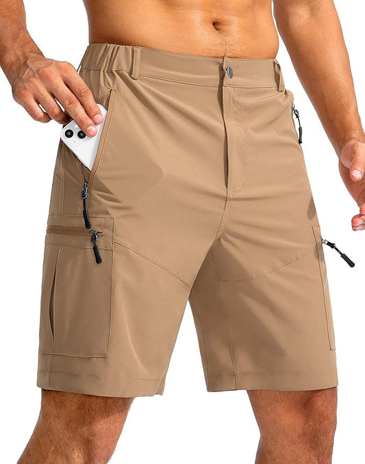 Pudolla Men's Hiking Cargo Shorts 9" Lightweight Outdoor Work Shorts for Men Travel Golf Camping