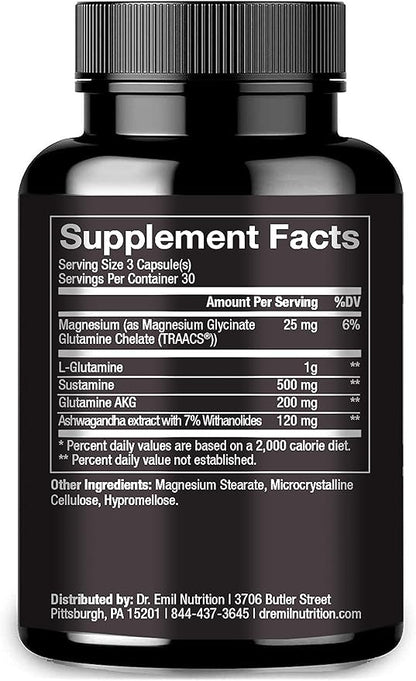 DR. EMIL NUTRITION Fortis Post-Workout Recovery Capsule for Men with L-Glutamine and Sustamine to Support Muscle Recovery & Immune Health, 30 Servings
