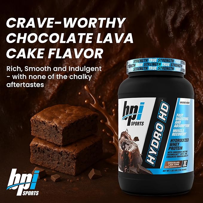 BPI Sports Hydro HD - 100% Hydrolyzed Whey Protein Powder - Muscle Growth, Recovery, 25g of Hydrolyzed Protein, Low Carb, Low Sugar, Fast Absorbing (23 Servings, Chocolate Lava Cake)