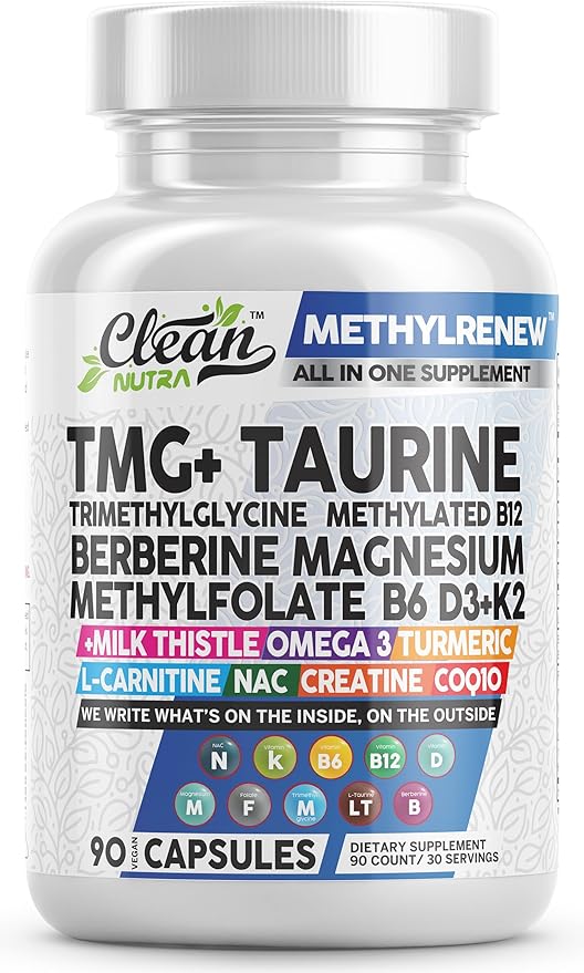 Clean Nutra TMG Supplements 1000mg | Methylated Multivitamin for Women Men | Taurine B6 Vitamins