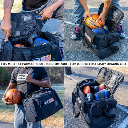 Serious Steel Fitness Gym Bag With Moveable & Removable Dividers Made from 1000D Nylon (Utility Duffel - Black)