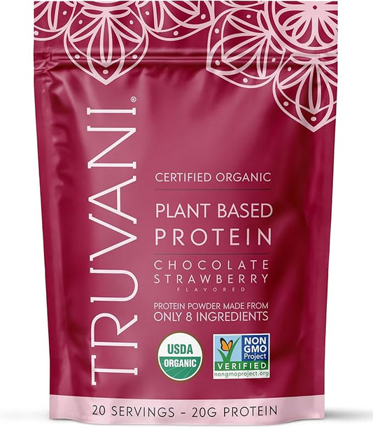 Truvani Vegan Pea Protein Powder | Chocolate Strawberry | 20g Organic Plant Based Protein | 20 Servings | Keto | Gluten & Dairy Free | Low Carb | No Added Sugar