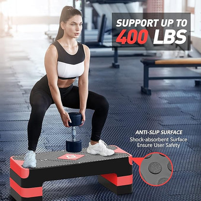 Aerobic Exercise Step, Adjustable Aerobic Stepper for Exercise, Workout Step Platform for Step Up, 26.5" Step Deck with 4??6??8??Adjustable Height Risers, Women Home Gym Cardio Fitness
